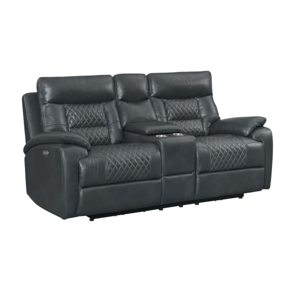 Trinidad - Power Motion Loveseat With Power Motion Head Recliner & Console - Pebble Gray
