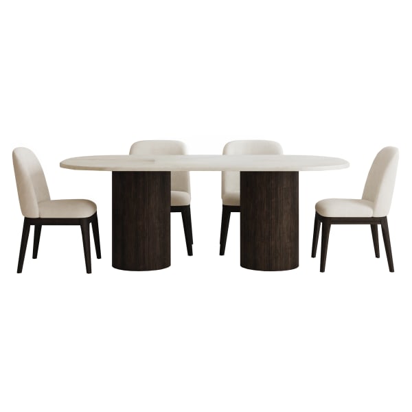 Sylvie - 5 Piece Standard Height Dining Set (Oval Table And Four Chairs) - Dark Brown / White