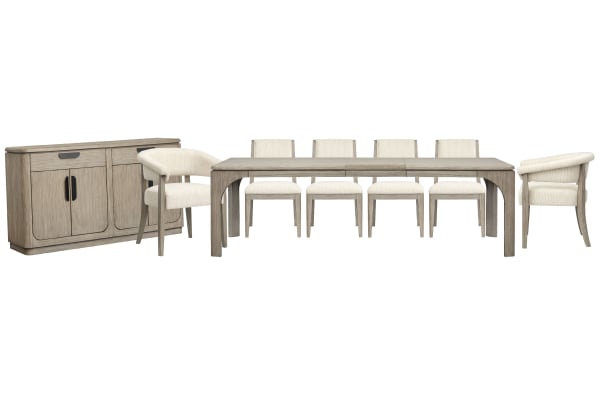 Braelyn - Extendable Rectangular Dining Table With 4 Side Chairs, 2 Host Chairs And Server - Dorian Gray / Beige