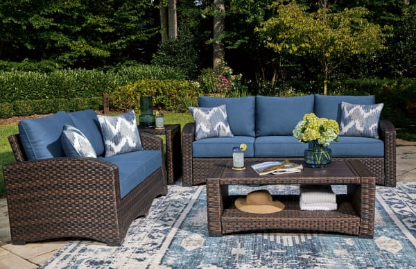 Windglow - Blue / Brown - 4 Pc. - Sofa, Loveseat, Cocktail Table, End Table