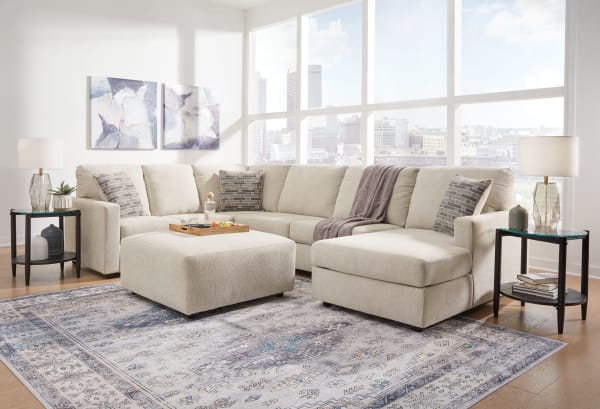 Edenfield - Linen - 4 Pc. - Right Arm Facing Corner Chaise 3 Pc Sectional, Ottoman