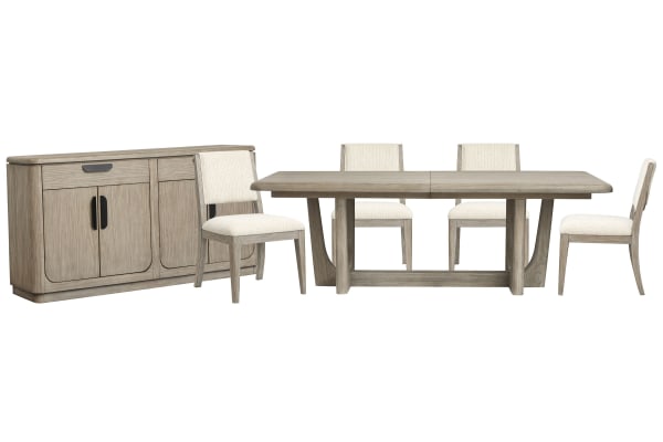 Braelyn - Extendable Trestle Dining Table With 4 Side Chairs And Server - Dorian Gray / Beige