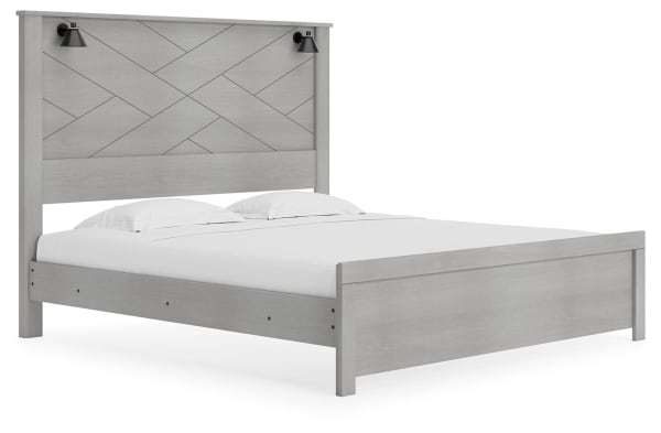 Cottonburg - Light Gray/white - King Panel Bed With Sconce Lights