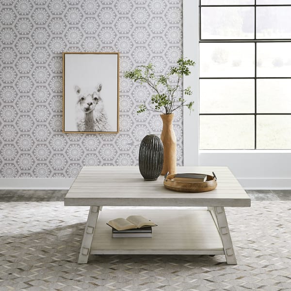 Modern Farmhouse - Oversized Square Cocktail Table - White