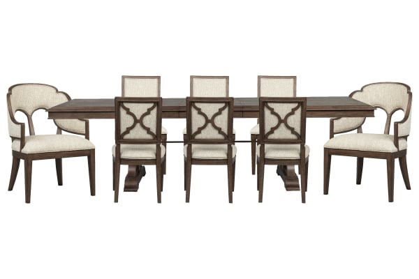 Jubilee - Extendable Trestle Dining Table With 6 Side Chairs And 2 Arm Chairs - Brown / White