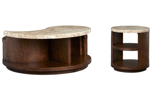 McPherson - Round Cocktail Table With End Table - Burnt Umber / Gray