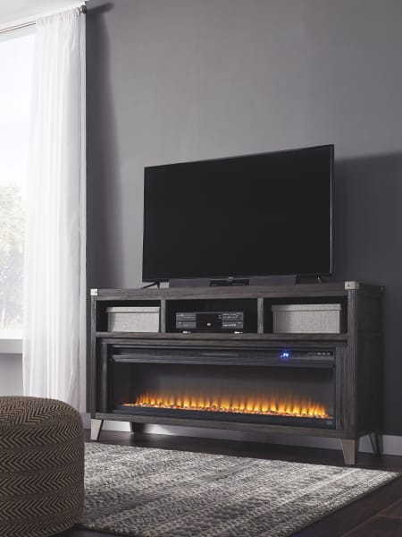 Todoe - Gray - 2 Pc. - 65" TV Stand With Wide Fireplace Insert