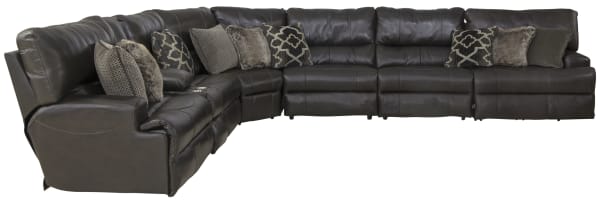 Como - 7 Piece Italian Leather Match Power Reclining Sectional With 2 Lay Flat Reclining Seats - Chocolate