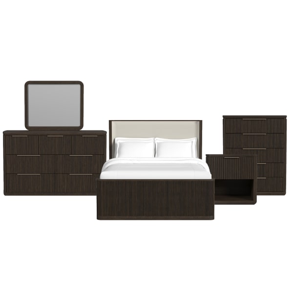 Sylvie - 5 Piece Bedroom Set With Queen Upholstered Bed - White / Dark Brown