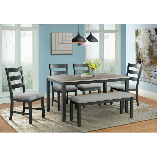 Martin - Gray 6 Piece Dining Set, Table, Four Chairs & Bench - Gray