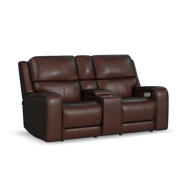 Oasis - Power Reclining Loveseat With Console, Power Headrests, Lumbar, Heat & Massage - Truffle