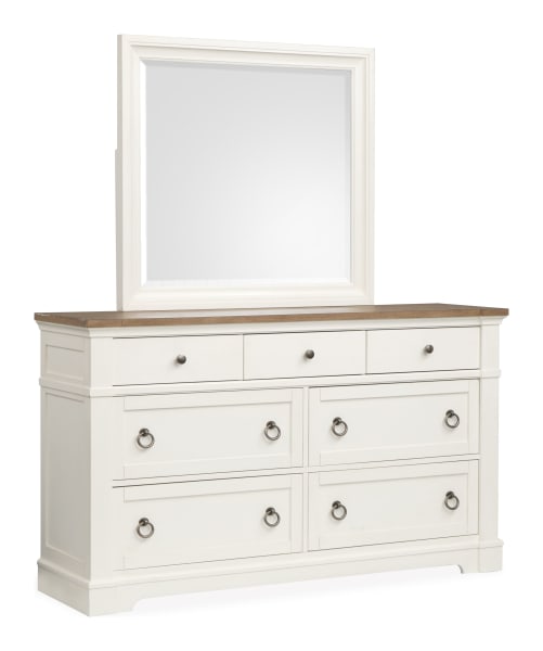Kingston - Drawer Dresser With Landscape Mirror - Whisper White And Cerused Nutmeg