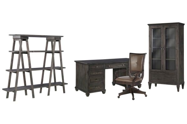Sutton Place - Executive Desk With Chair, Bookshelf And Door Bookcase - Weathered Charcoal
