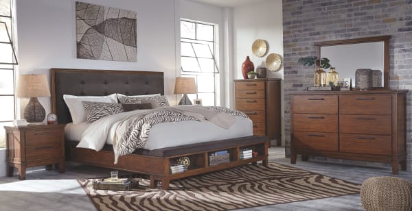 Ralene - Medium Brown - 6 Pc. - Dresser, Mirror, Chest, King Upholstered Panel Bed
