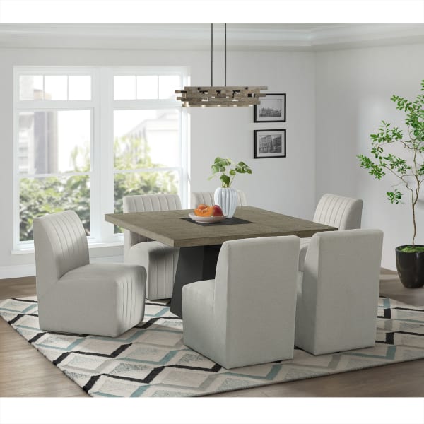 Jemma - 7 Piece Standard Height Dining Set Square Table And Six Chairs - Gray
