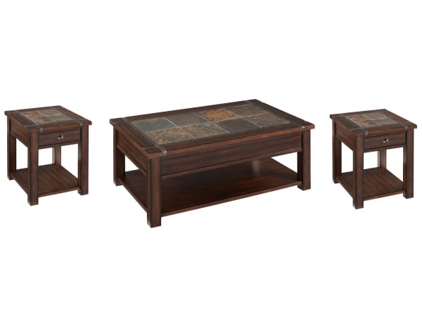 Roanoke - Rectangular Lift Top Cocktail Table With 2 End Tables - Cherry And Slate