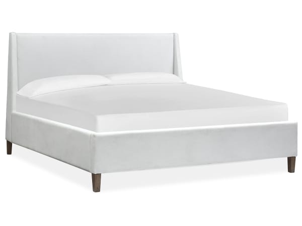Lindon - Complete Queen White Upholstered Island Bed - Belgian Wheat