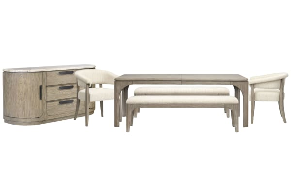 Braelyn - Extendable Rectangular Dining Table With 2 Benches, 2 Host Chairs And Buffet - Dorian Gray / Beige
