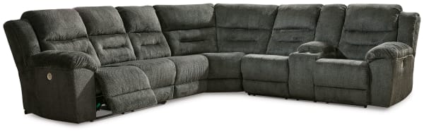 Nettington - Smoke - 4-Piece Power Reclining Sectional With Raf Pwr Rec Loveseat W/Console