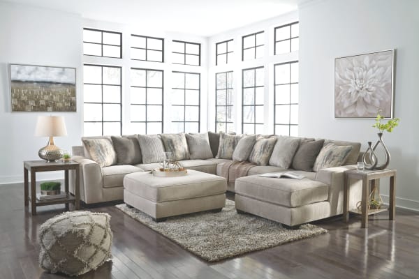 Ardsley - Pewter - 5 Pc. - Right Arm Facing Corner Chaise with Sofa 4 Pc Sectional, Ottoman