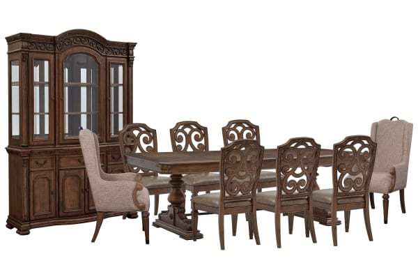 Durango - Extendable Trestle Dining Table With 6 Side Chairs, 2 Host Chairs, Buffet And Hutch - Willadeene Brown / Gray