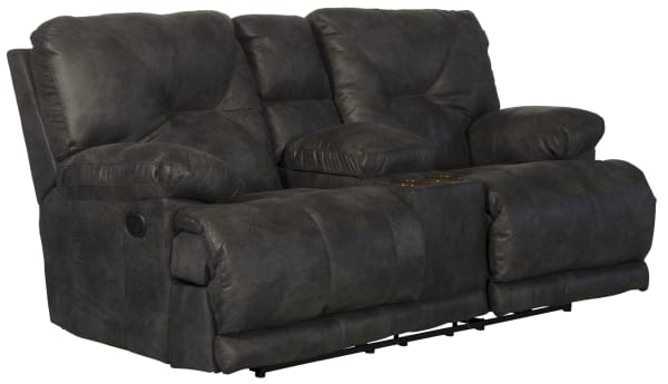 Voyager - Fabric Power Lay Flat Reclining Console Loveseat - Slate