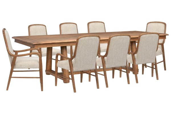 Woodward - Trestle Extendable Dining Table With 8 Arm Chairs - Dark Clove / White