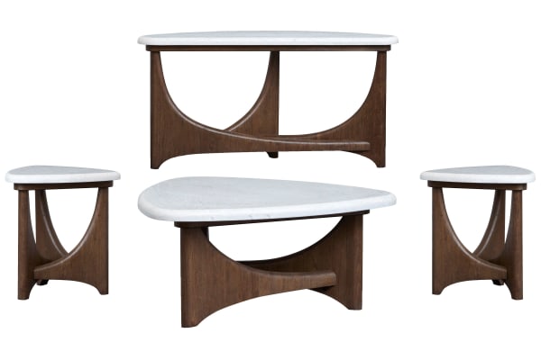 Arwen - Shaped Cocktail Table With 2 End Tables And Demilune Sofa Table - Turkish Coffee / White