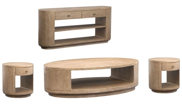 Sanford - Oval Cocktail Table With 2 End Tables And Console Sofa Table - Chateau Brown