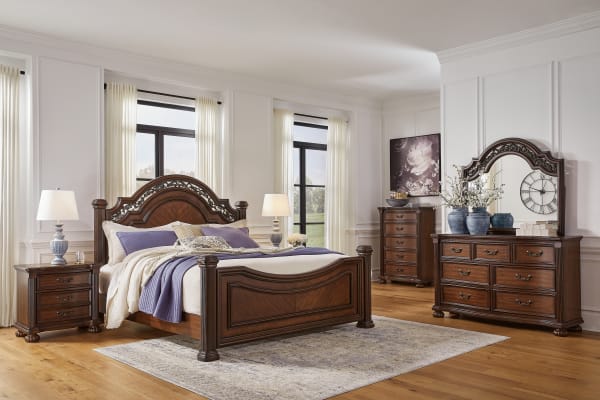 Lavinton - 5 Pc. - Dresser, Mirror, California King Poster Bed - Brown