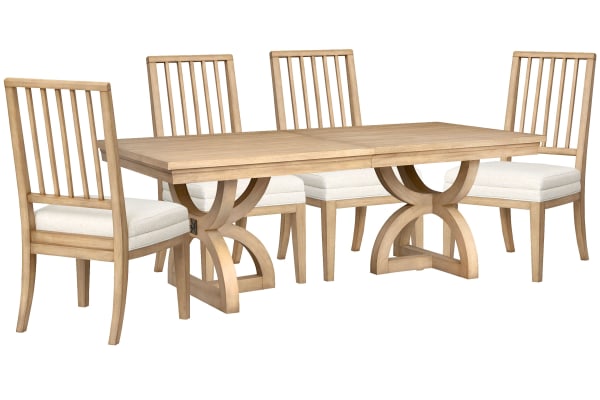 Coventry - Extendable Trestle Dining Table With 4 Side Chairs - Honey Maple / White