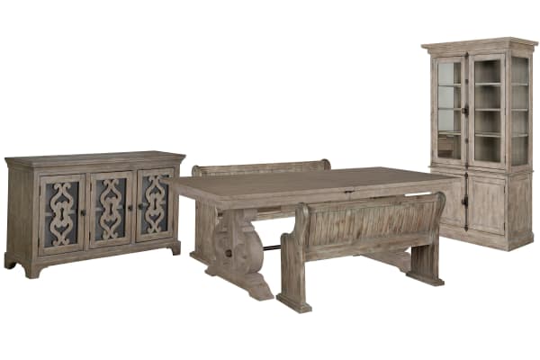 Tinley Park - Extendable Rectangular Dining Table With 2 Benches, Server And Dining Cabinet - Dove Tail Gray