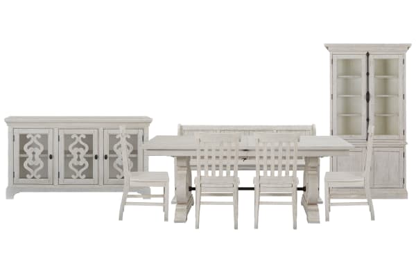 Bronwyn - Extendable Rectangular Dining Table With 4 Side Chairs, Bench, Server And Dining Cabinet - Alabaster