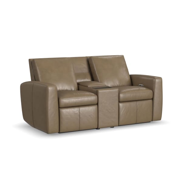 Aria - Power Reclining Loveseat With Console - Fawn
