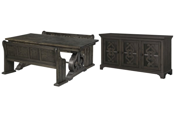 Bellamy - Extendable Rectangular Dining Table With 2 Benches And Server - Peppercorn
