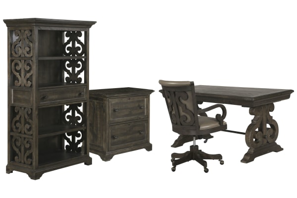 Bellamy - Writing Desk With Chair, Lateral File Cabinet And Bookcase - Peppercorn