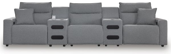 Modmax II - 5-Piece Power Reclining Sectional With Power Armless Recliner And 2 Audio Consoles - Salt And Pepper
