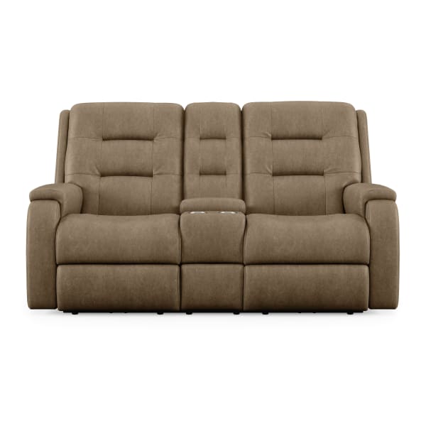 Arlo - 76" Reclining Loveseat With Console - Light Brown