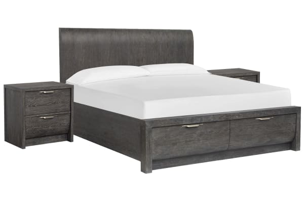 Kinsley - Queen Panel Storage Bed With 2 Nightstands - Black Heron