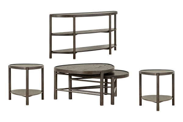Hadleigh - Shaped Nesting Cocktail Table With 2 Accent End Tables And Demilune Sofa Table - Coffee Bean