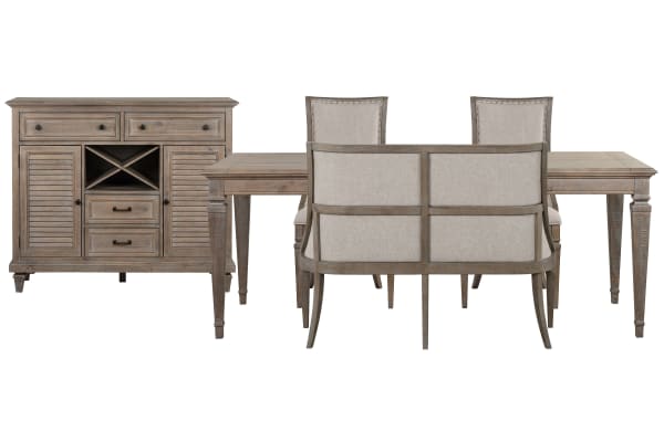 Lancaster - Extendable Rectangular Dining Table With 2 Arm Chairs, Upholstered Bench And Server - Dovetail Gray