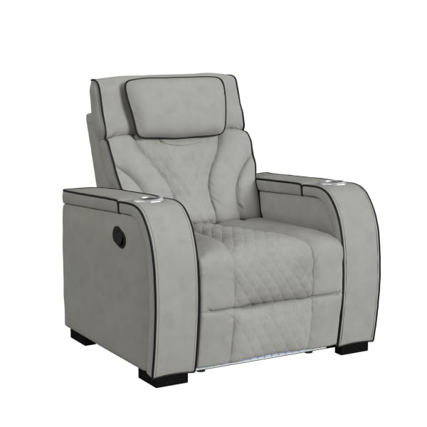 Blitz - Motion Recliner With LED - Simba Taupe And Black Welt