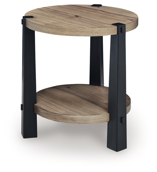 Ridgester - Round End Table - Light Brown / Black