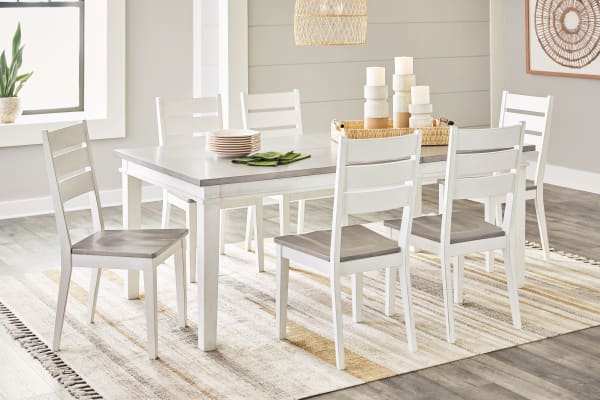 Nollicott - Whitewash / Light Gray - 7 Pc. - Butterfly Extension Table, 6 Side Chairs