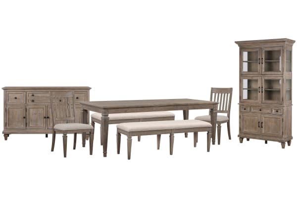 Lancaster - Extendable Rectangular Dining Table, 2 Benches, 2 Side Chairs, Buffet And Dining Cabinet - Dovetail Gray