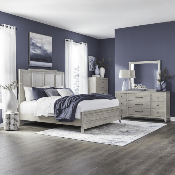 New Haven - 4 Piece Bedroom Set (California King Panel Bed, Dresser & Mirror, Chest) - Sanctuary White