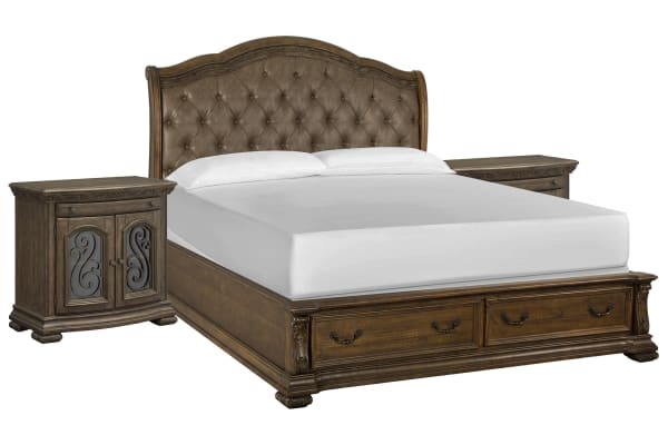 Durango - King Upholstered Sleigh Storage Bed With 2 Bachelor Chests - Willadeene Brown