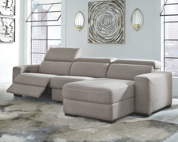 Mabton - Gray - Right Arm Facing Power Back Chaise 3 Pc Sectional