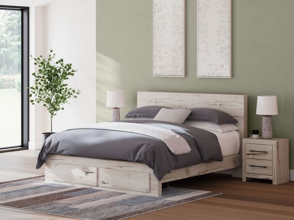 Lawroy - Light Natural - King Panel Bed With Storage Footboard