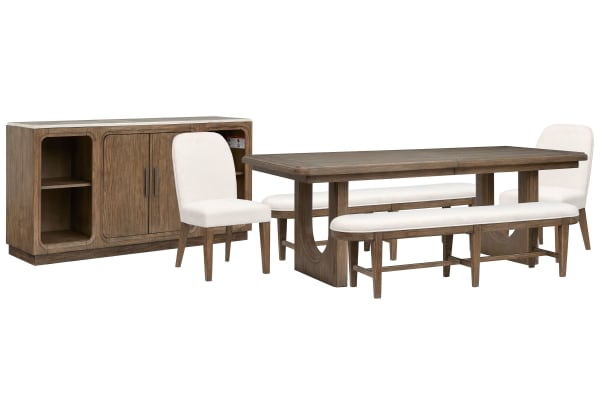 Westbourne - Extendable Trestle Dining Table With 2 Benches, 2 Host Chairs And Sideboard - Dark Umber / White
